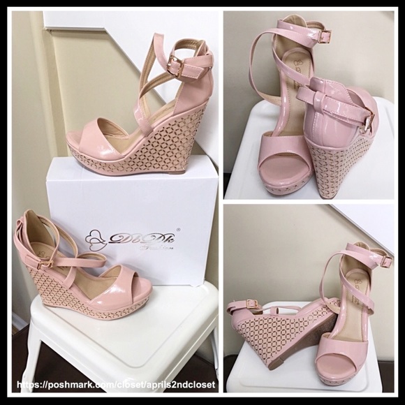 ELEGANT BLUSH ANKLE STRAP ESPADRILLE WEDGE SANDALS - Picture 4 of 6